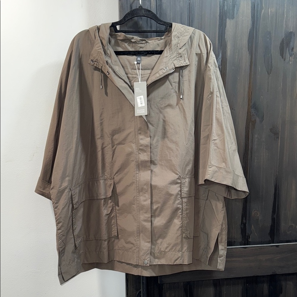 Eileen Fisher Light Olive Green Hooded BoxyJacket